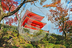 Kiyomizu-dera temple is aÂ zenÂ buddhist templeÂ in autum season and one of the most popular buildings  inÂ Kyoto Japan